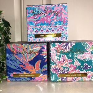 Lilly Pulitzer 3 Mug Set Sunset Safari, Shell Search, Seek and Finders Keepers